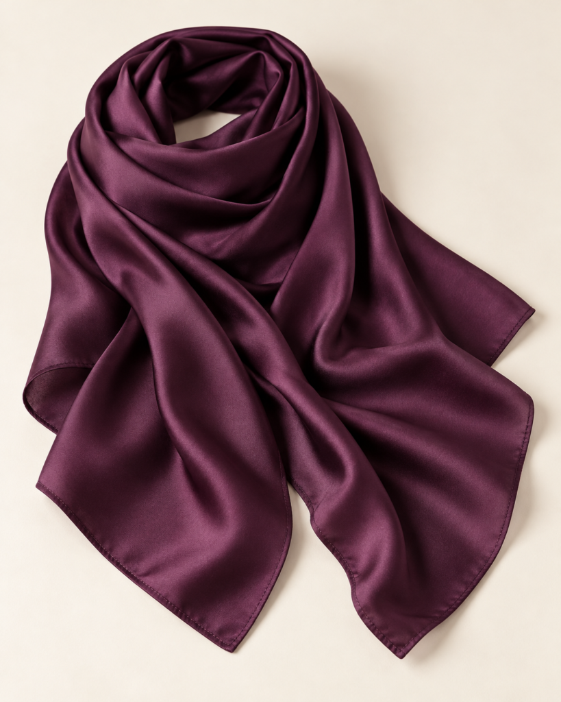 Plum satin hijab — illustrative demo product